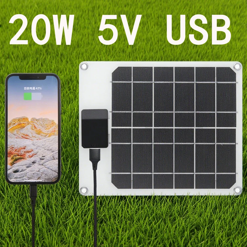 20W Solarpanel USB Typ-C Wasserdichtes Outdoor Camping Tragbares Ladegerät für Telefon Wandern Power Bank 5V