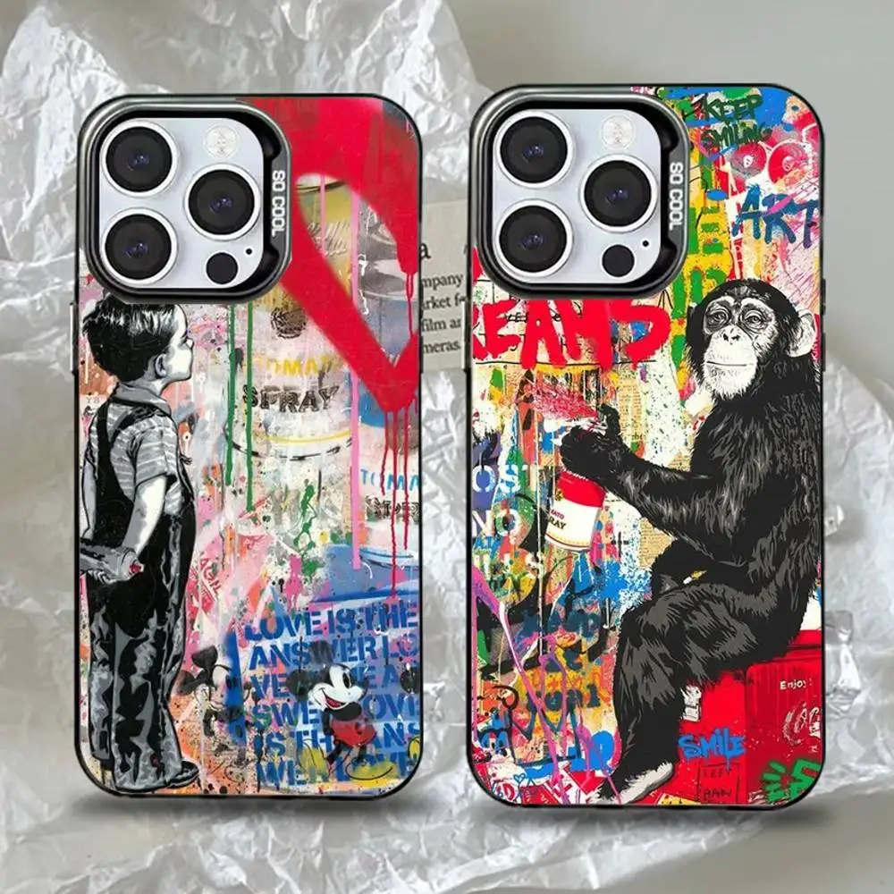 

Banksy Graffiti Art Phone Case For iPhone 16,15,14,13,12,11,Pro,Max,Plus,Mini,XS,SE Anti Fall Black Matte Hard Bumper