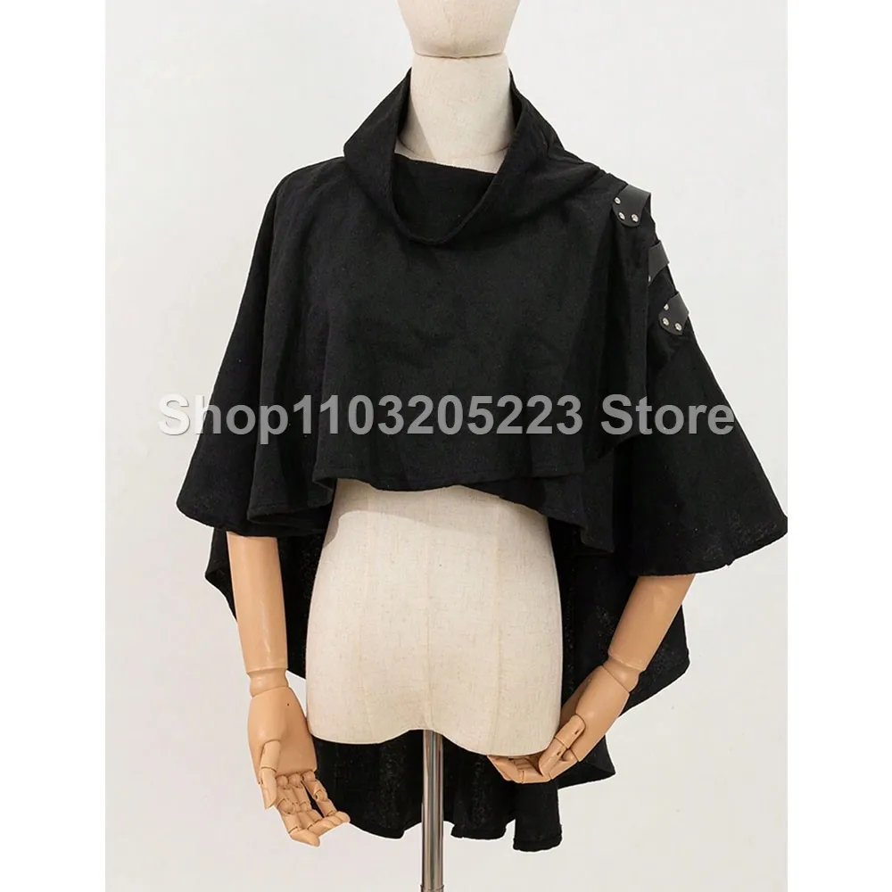 

Middle Ages Renaissance Knight Archer Black Plush Knitted PU Shoulder Strap Rivet Cloak Children's Clothing Halloween