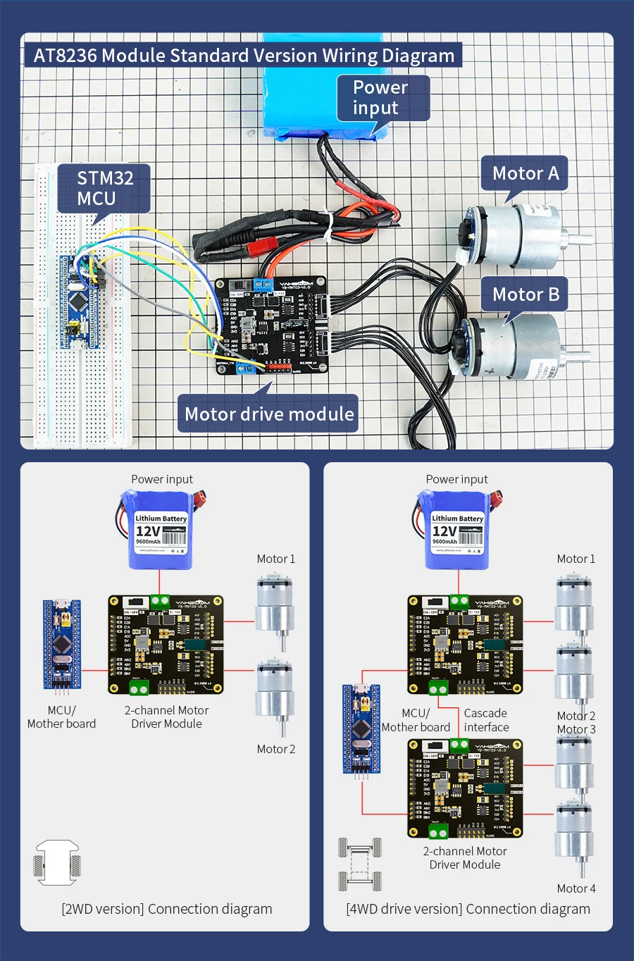 Yahboom H-Brücke Dual Motor Drive Board Elektronikmodul mit AT8236 Chip Unterstützung 5-12V Spannung TB6612FNG Modul für Roboterauto – Detail 23
