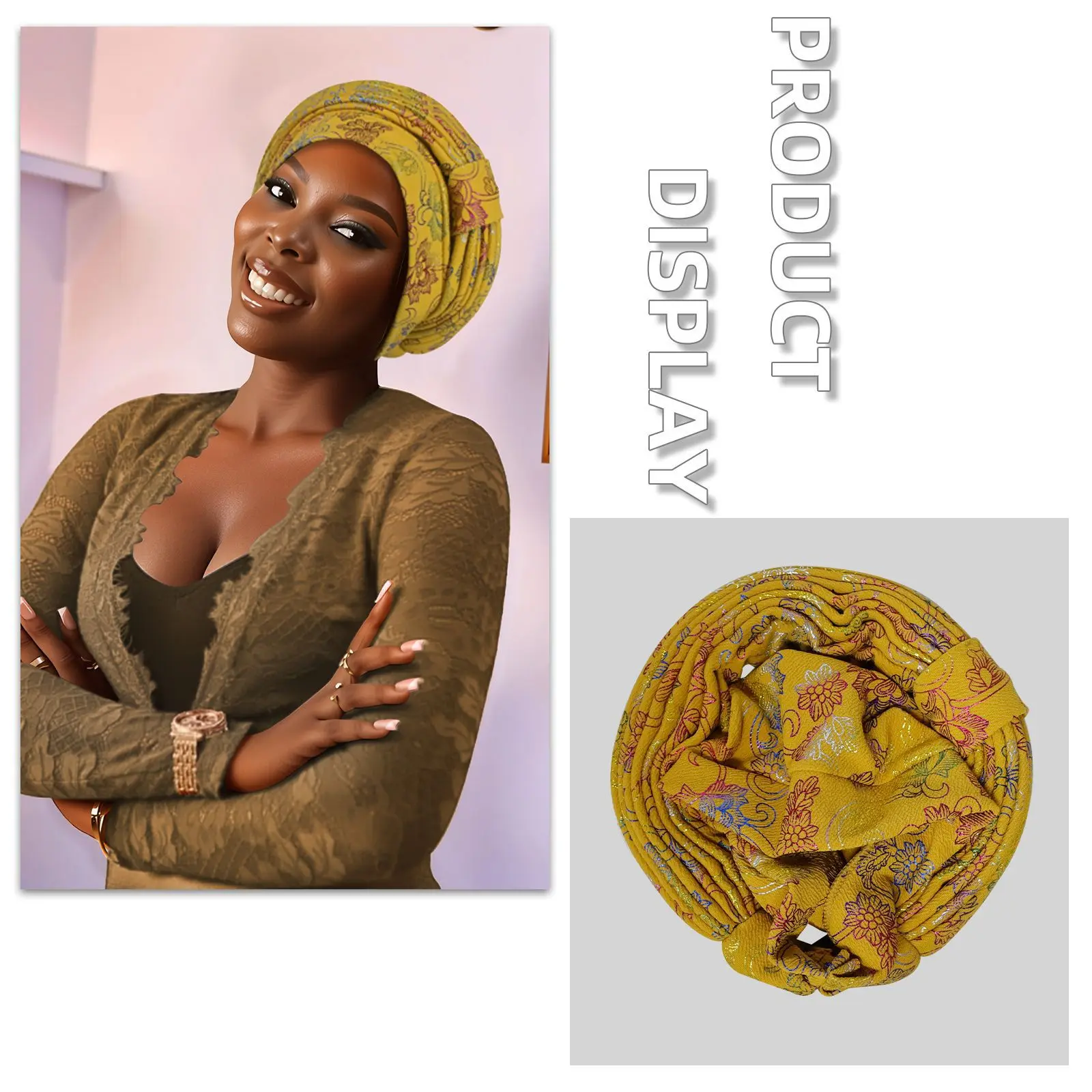 

New Bronzing African Auto Gele Headtie Turban Cap for Women Nigeria Wedding Geles Party Headgear Headpiece Hijab Head Wrap Hat