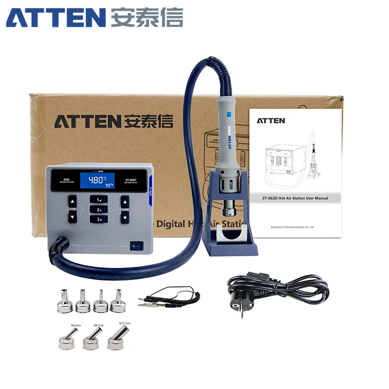 ATTEN St-862D 1000W Hot Air Gun Digital Display BGA Rework Station Automatic Sleep Mobile Phone Repair Desoldering Station