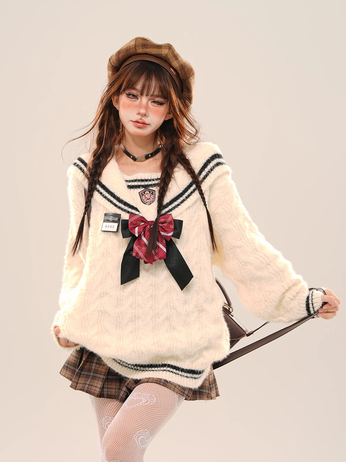 

High Quality Hot Selling Wholesale Lazy Sweater Autumn Winter Wear Loose Navy Collar Top Personalized Warm Knitted Sweater Y2k