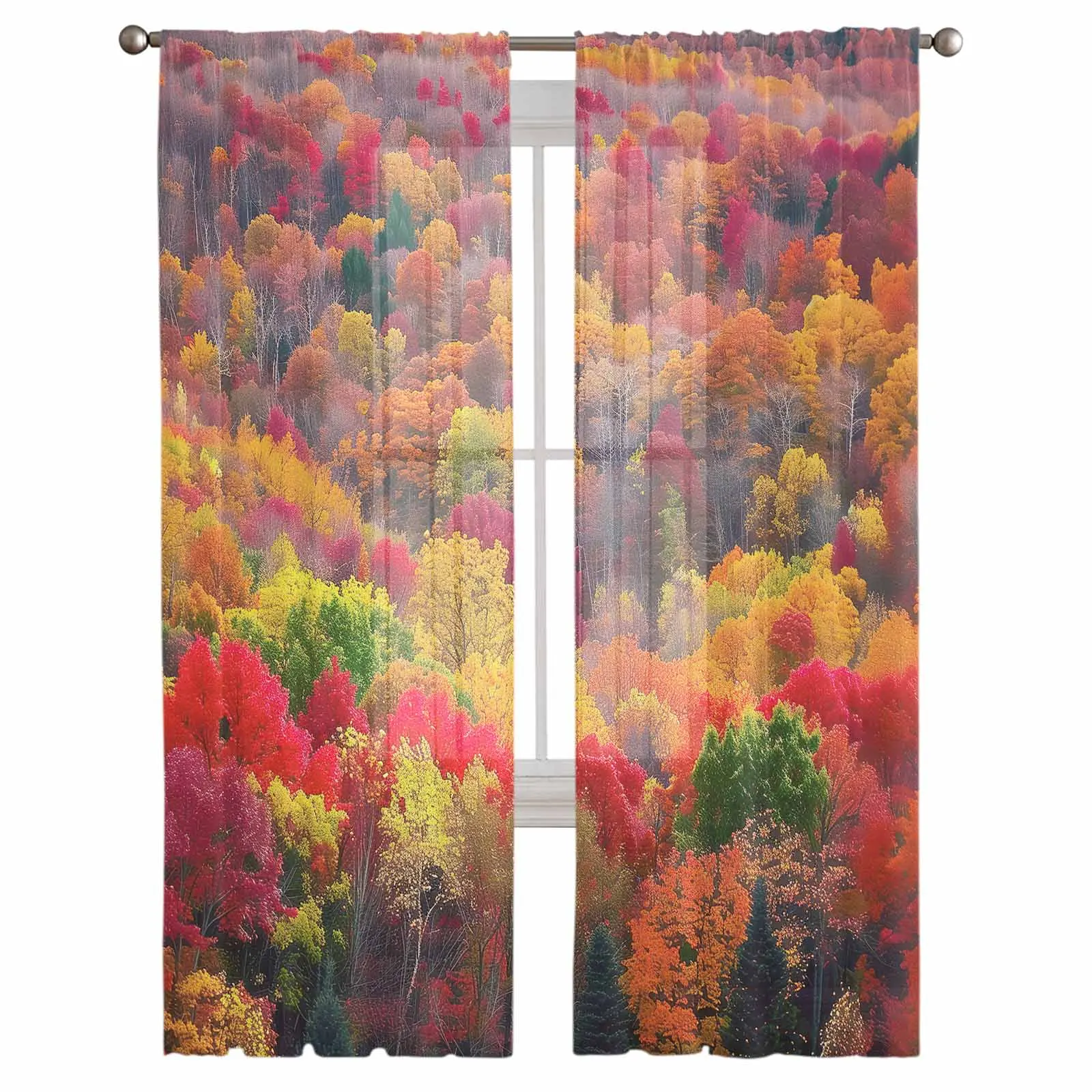 Autumn Forest Fallen Leaves Tulle Curtains for Living Room Bedroom Sheer Voile Curtain Home Decor Kitchen Curtain