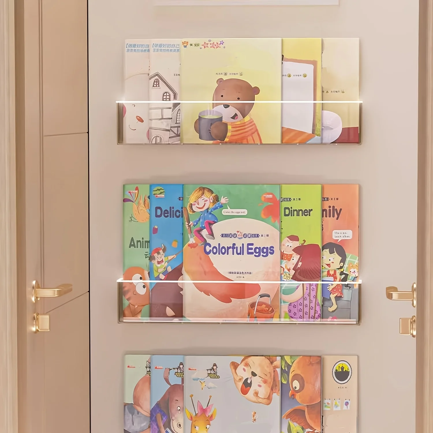 1/2 Pack Wall-Mounted Book Holder, Transparent Picture Book Display Shelf with Adhesive Backing, for Classroom, Office & Bedroom