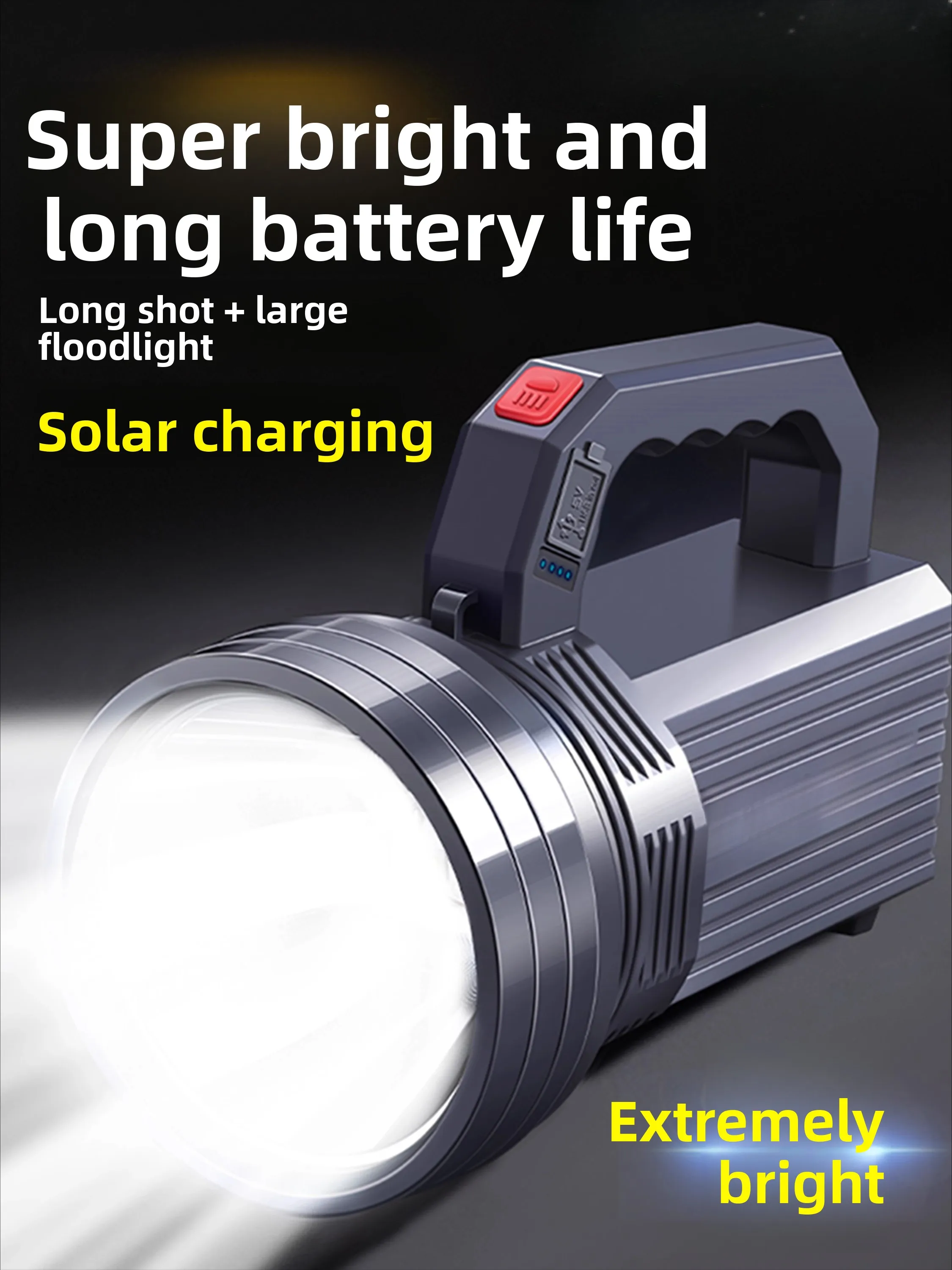Flashlight strong light charging ultra-bright outdoor long-range handheld searchlight solar flashlight home