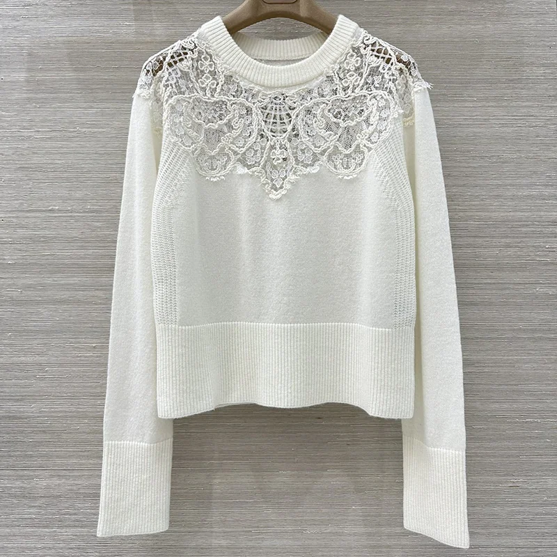 

Высококачественный осенне-зимний новый стильный ажурный женский кашемировый вязаный свитер с вышивкой, пуловер 25100831