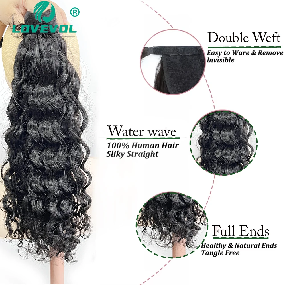 140G 160G Natural Wave Drawstring Ponytail Brazilian Human Hair Clip In Extensitons Wrap Around Water Wave With Clip Ins Hairpie