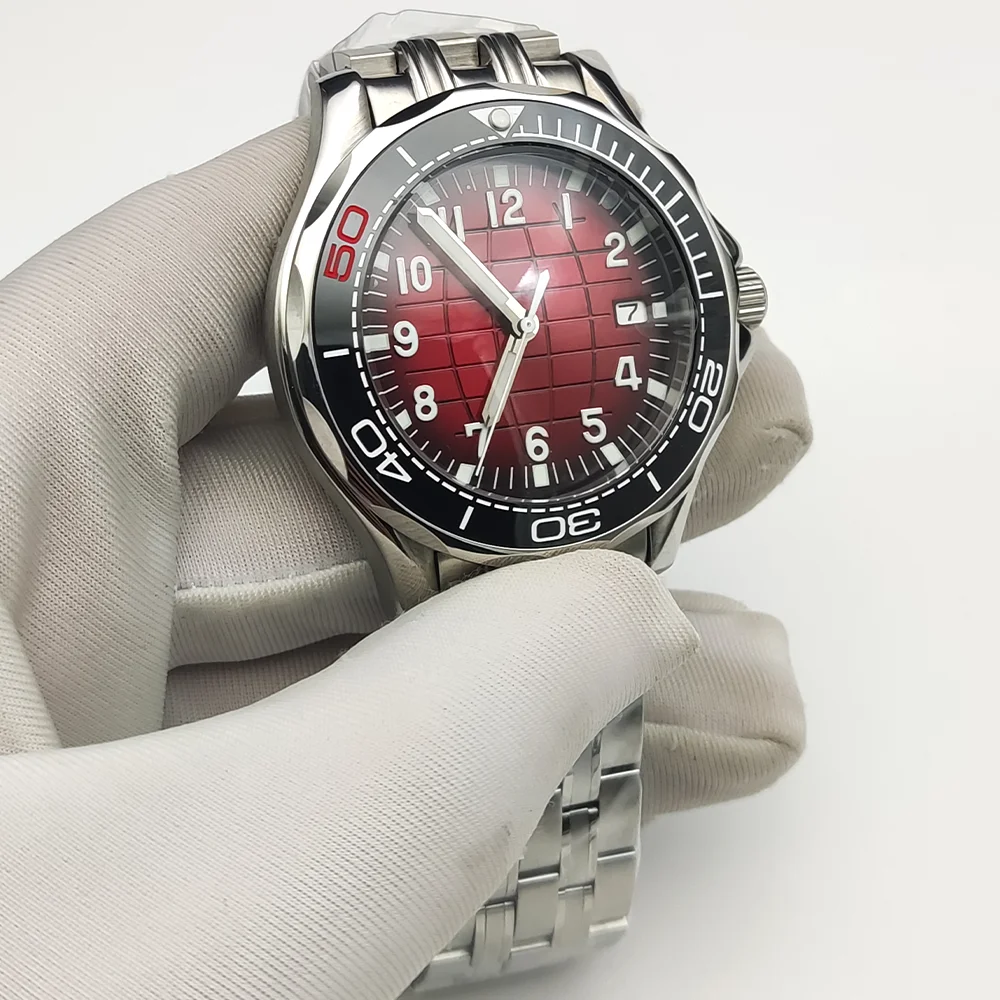 ساعة رجالية شخصية ، الاتصال الهاتفي نمط الأرض الحمراء ، الظهر شفافة ، مضيئة ، الفولاذ المقاوم للصدأ ، مقاوم للماء