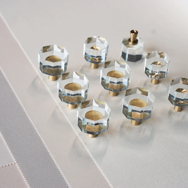 Luxury Brass + Crystal Grass Cabinet Knobs T-base Transparent / Black Kitchen Cabinet Door Handle Drawer Pulls Furniture Handles
