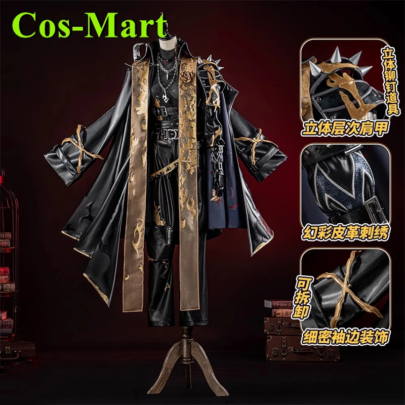 

Cos-Mart Game Identity V Alva Lorenz Hermit Косплей Костюм Recluse Тонкое золотое платье Мужская одежда Черная выставка комиксов Hallowmas