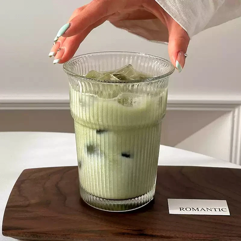 Vertical Ribbed Step Glass Cup 450ml Large Capacity Iced Americano Latte Milk Tea Water Tumbler Home Office Drinking Glasses