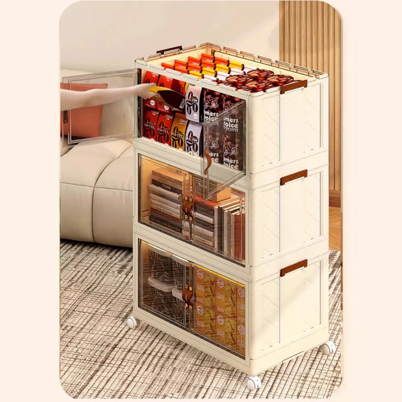 Multifunctional Folding Storage Cabinet Plastic Storage Cabinet Installation-Free Home Living Room Sundries Cabinet Children\'s ﻿