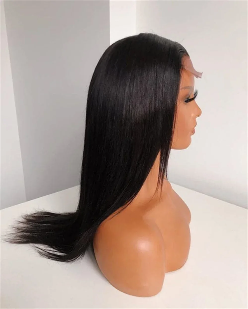 Peluca con malla frontal recta negra de 26 pulgadas de largo suave sin pegamento para mujeres negras BabyHair 180% densidad prearrancada Cosplay diario