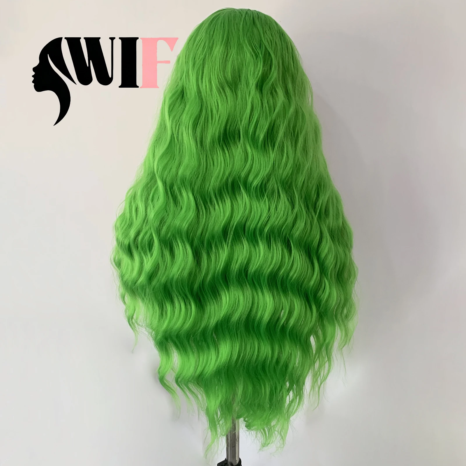WIF Loose Wave Green Synthetic 13x4 Lace Front Wig Long Wavy Cosplay Use Heat Fiber Lace Front Wigs Women Makeup Wear