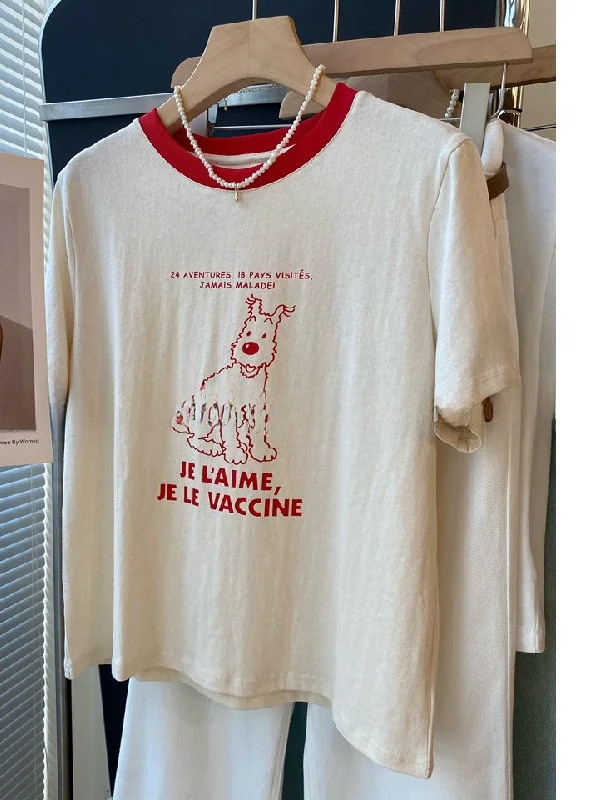 

plus Size Women's T-Shirt Cartoon Letter Dog Print Loose Short Sleeve Half Sleeve Summer Base Shirt Breathable Cotton Top