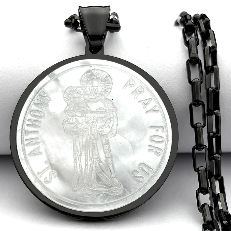 يسوع سانت أنتوني الصلاة لنا قلادة قلادة للنساء الرجال الفولاذ المقاوم للصدأ الذهب اللون قذيفة الدين ميدالية سلسلة مجوهرات #1