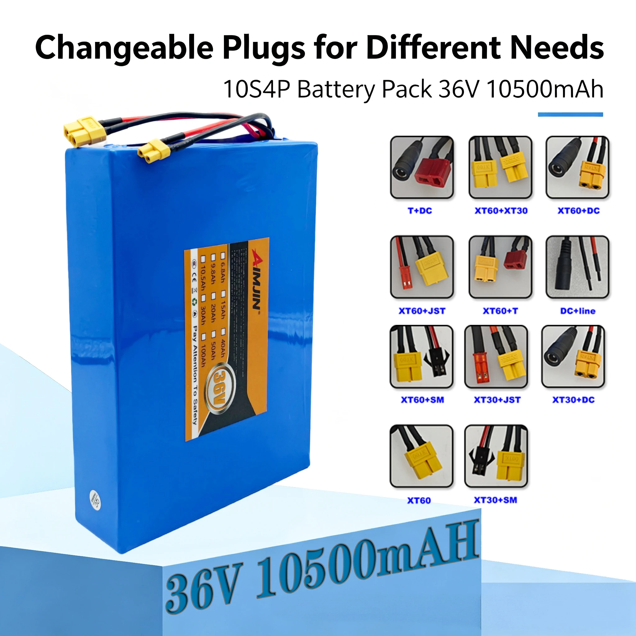 36V 10.5Ah Lithium Battery 10S4P 18650 Electric Scooter Balance Bike 350W 500W Motor High Capacity Rechargeable With BMS
