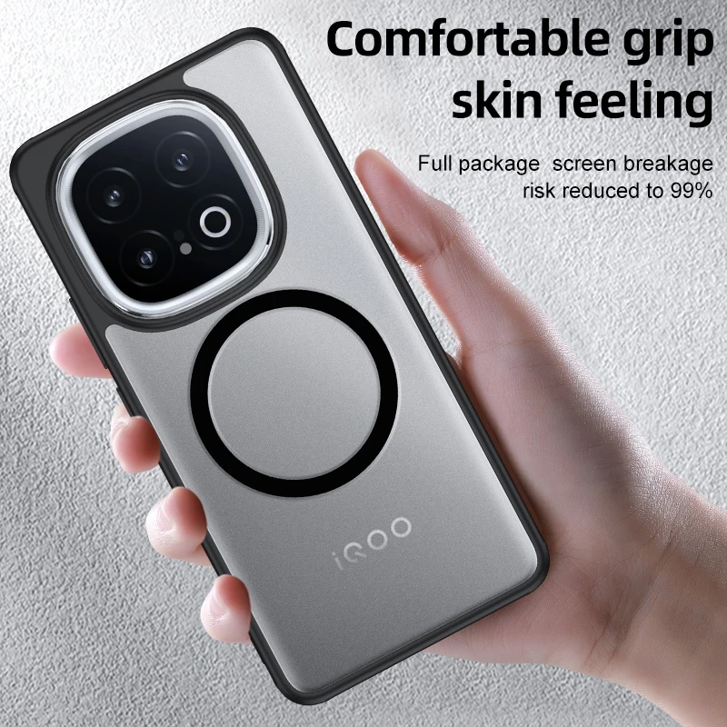 Per IQOO 12 13 Custodia per telefono con bordo magnetico in silicone morbido Adsorbimento di ricarica wireless Custodie per cover posteriore per PC opaca antiurto