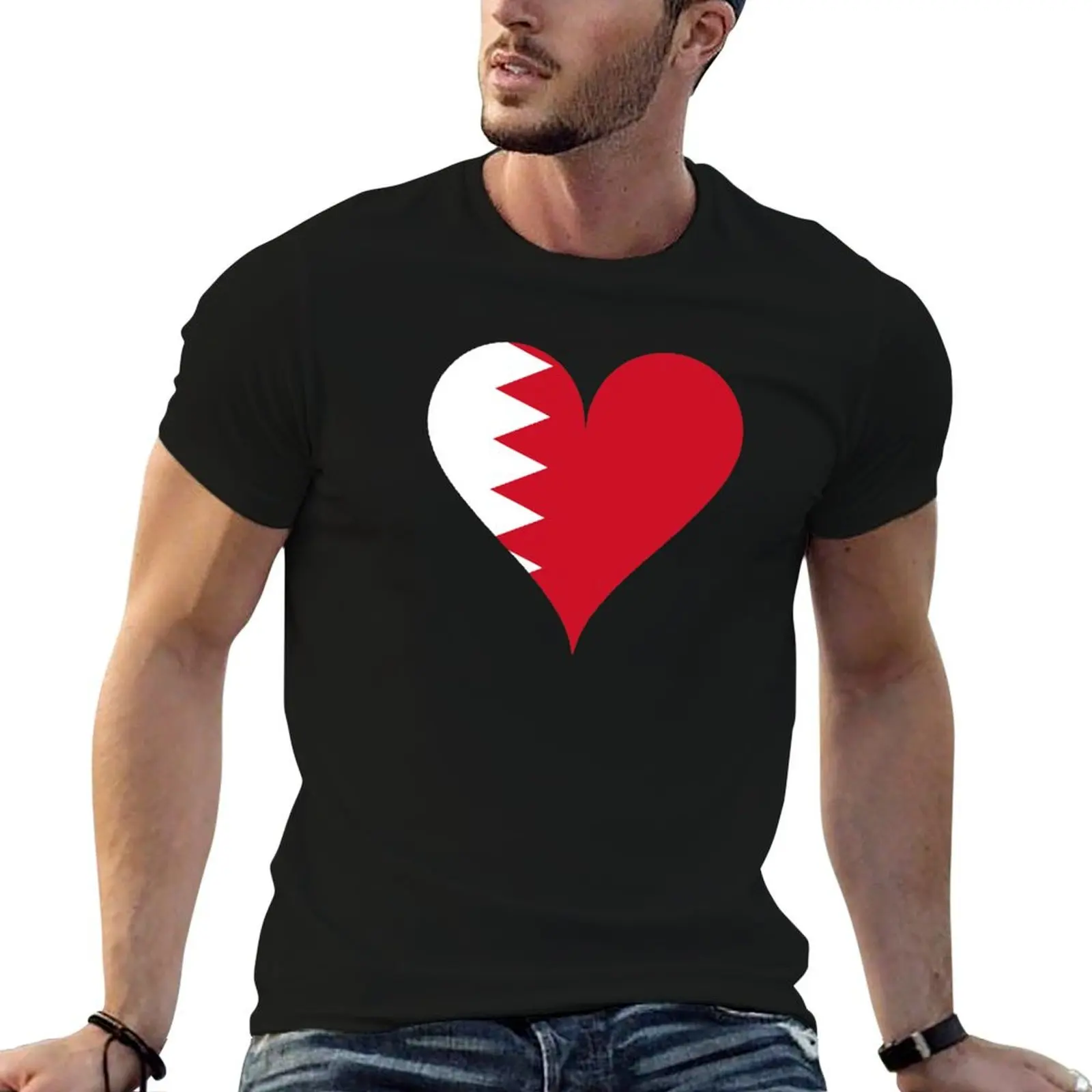 

anime t shirts Flag for Bahrain man printed tshirt T-Shirt Heart