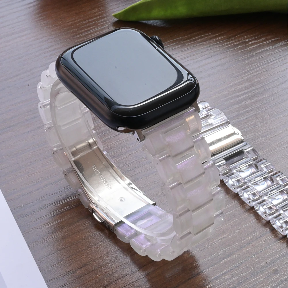 Tali Resin Wanita untuk Jam Tangan Apple 10 42Mm 46Mm Tali 49Mm 45Mm 41Mm 38 40Mm 44Mm Gelang Warna-warni Bening Iwatch 9 7 8 6 Se 5 4 3