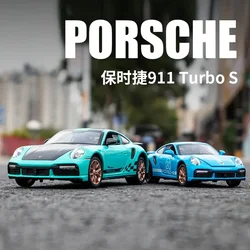 1:32 Porsche 911 Turbo S Alloy Diecast Sound Light Model Car Collection Pull Back Vehicle Decoration Children Toy Car Kids Gifts