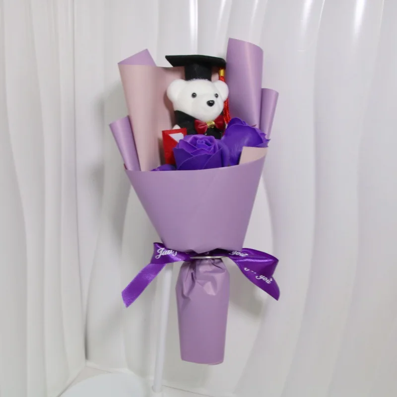 Neue Sonnenblume Bär Bouquet Rose Spielzeug Sonnenblume Seife Blume Lehrer Tag Geburtstag Party Cartoon Schöne Bär Abschluss Zeremonie