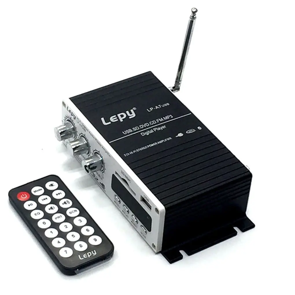 Lepy A7 USB Mini Super Bass Stereo Car Amplifier 2 Channel USB DVD CD FM MP3 Audio Player