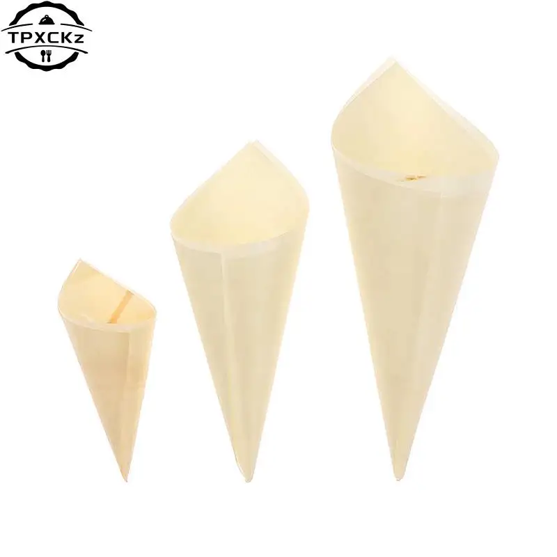 50pcs Disposable Wood Appetizer Cones Biodegradable Cone Veneer Roll Disposable Ice Cream Cone Packaging Container Candy Cup