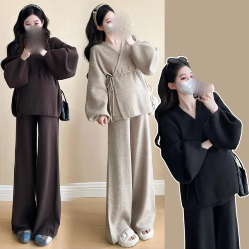 2026 Pregnant Women's Long Sleeve Knitted Top Pants Clothing Set Maternity Pants Sweater 2-piece Set Maternity Clothing SetLJ354 - view 2