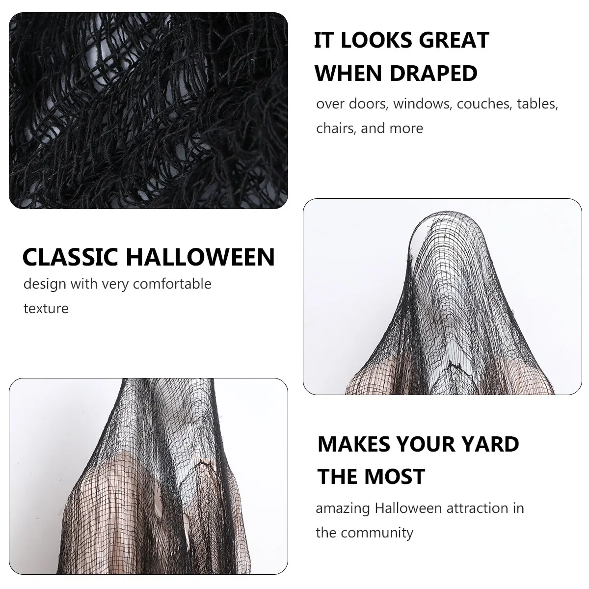 

Haunted House Decorative Gauze Black Coarse Hole Halloween Party Supplies Scary Atmosphere Creepy DIY Yard Display