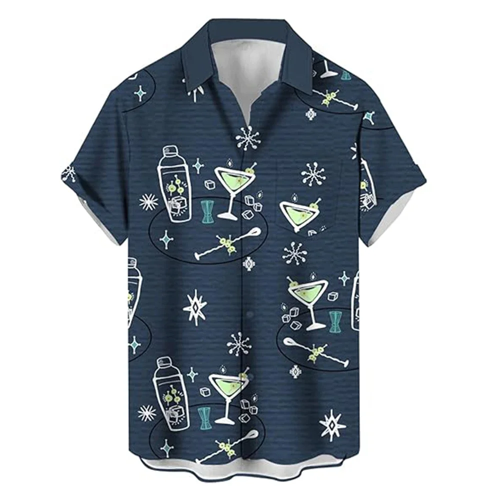 Camisa de manga corta con botones para hombre, Cuello de camisa con estampado abstracto, Top de playa informal