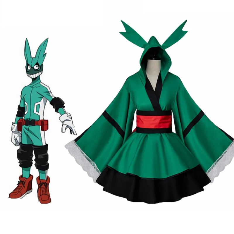

Anime My Hero Academia Midoriya Izuku Women Dress Kimono Set Girls Party Halloween Costume