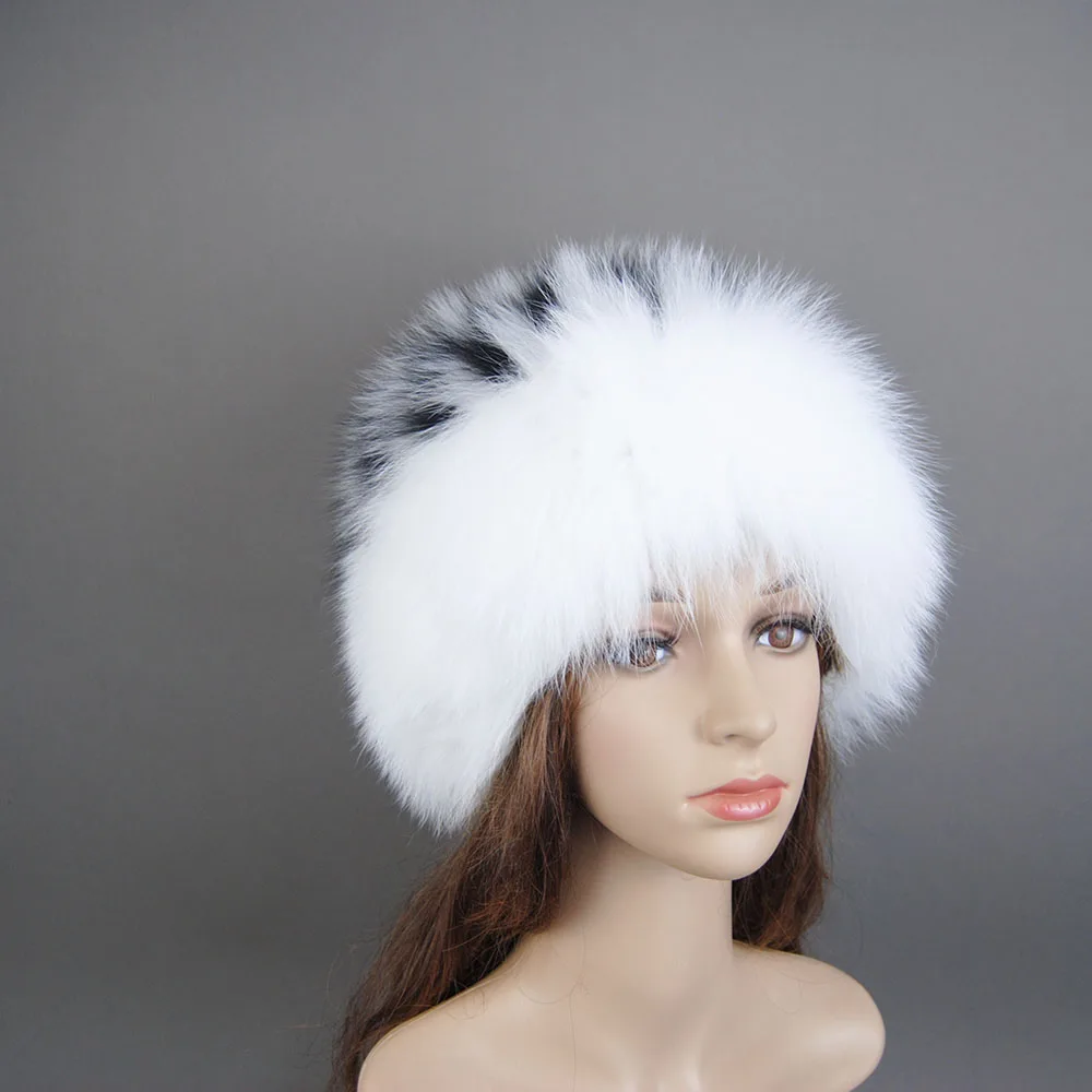 

New Style Outdoor Winter Must 100% Real Fox Fur Women's Knitted Hat Russian Snow Skiing cold-proof ball plus Warm Thicken Hats