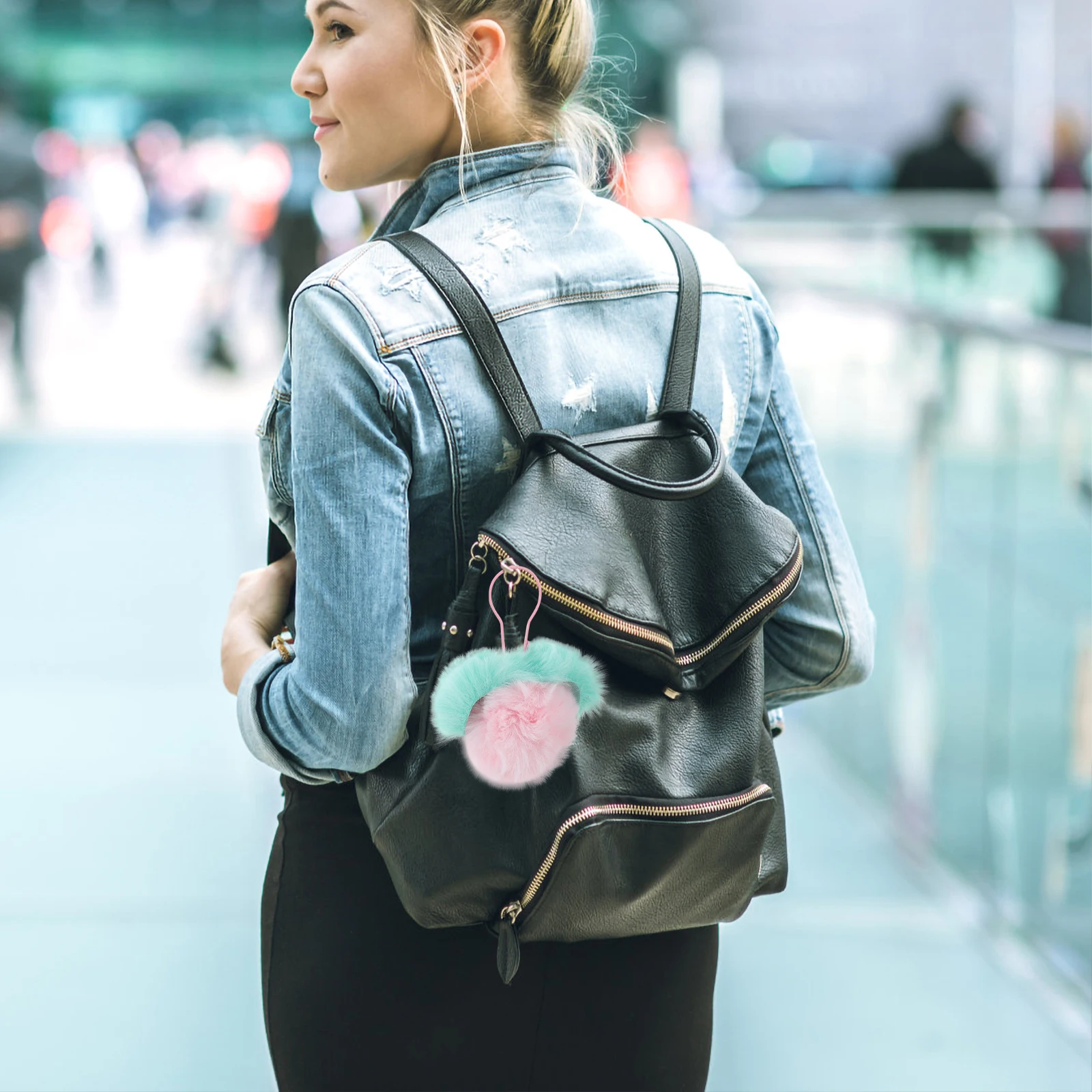 

Peach Imitation Pendant Bag Pompom Fruit Peaches Charms for Women Faux Wool Black Keychain