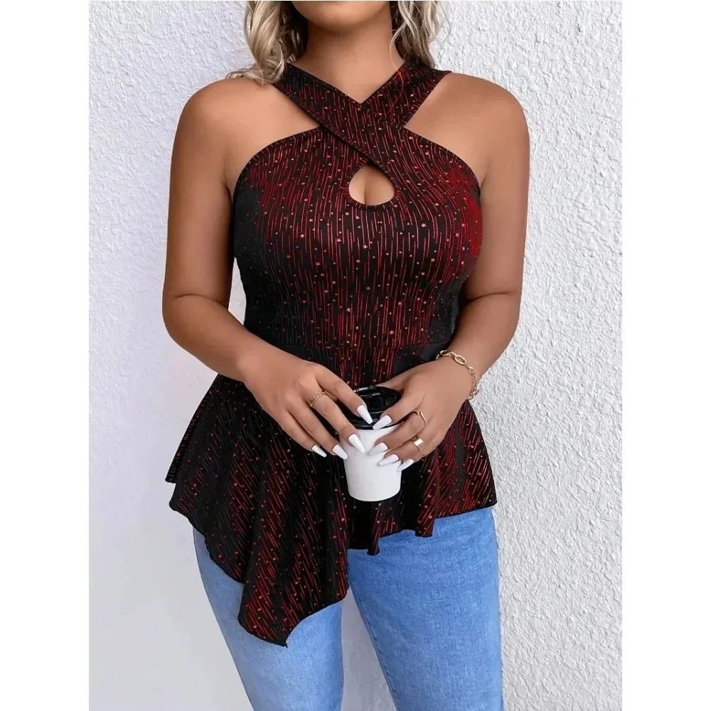 Vest Summer New Solid Color Ruffled Vest Temperament Slim Ladies Top plus size feminino Irregular sexy tight fitting