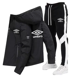 2025 UMBRO erkek ceketi Yeni erkek Fermuar Ceket Kapşonlu Kazak + Eşofman Altı Spor Rahat Koşu Spor Giyim 2 parçalı Set