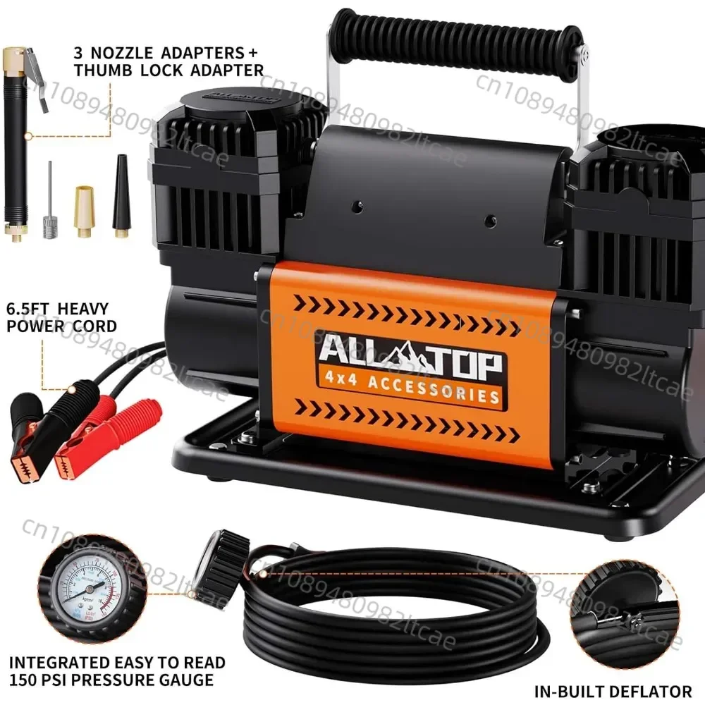 ALL-TOP Air Compressor Kit, Dual Cylinder 12V Portable Inflator 12.35  Offroad Air Compressor Pump for Truck Tires