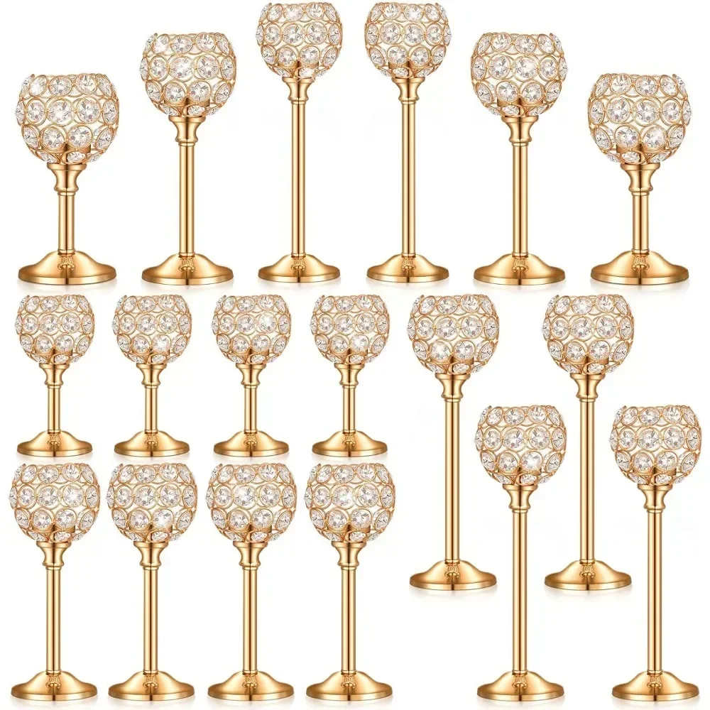 

18 Pieces Crystal Candle Holder Home Candle Stick Holder Center Ornament for Ornaments Centerpiece Dining Table Wedding Center