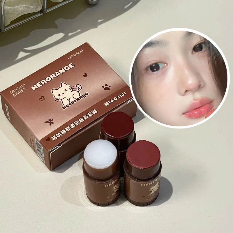 Herorange Getönter Lippenbalsam 3er-Set Feuchtigkeitsspendend Anti-Lippenlinien Langanhaltend Mehrfarbig Tägliches Studenten-Make-up