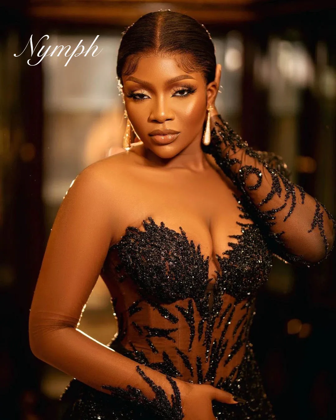 

Glitter Black Mermaid Prom Dresse Sequins Long Sleeves Formal Evening Party Gown African Women Elegant Robe De Soiree Customize