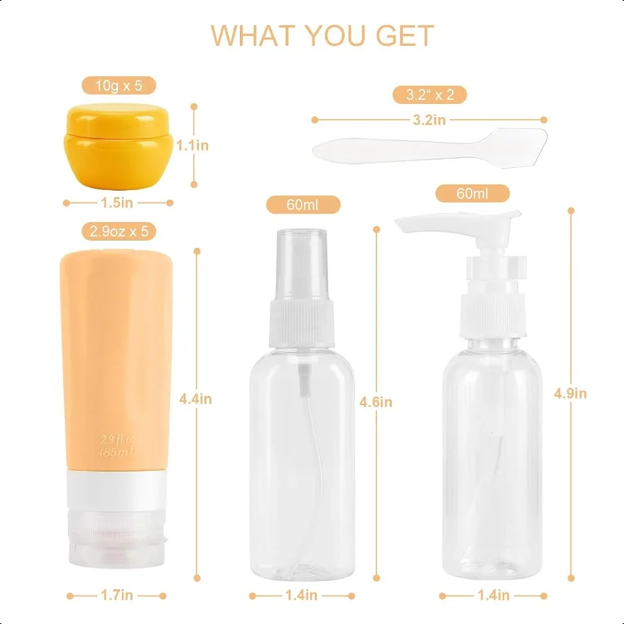 زجاجات السفر المعتمدة من إدارة أمن المواصلات الأمريكية، 15 عبوة 2.9 أونصة من السيليكون قابلة لإعادة الملء، أنابيب سفر خالية من مادة BPA لمستحضرات التجميل والشام