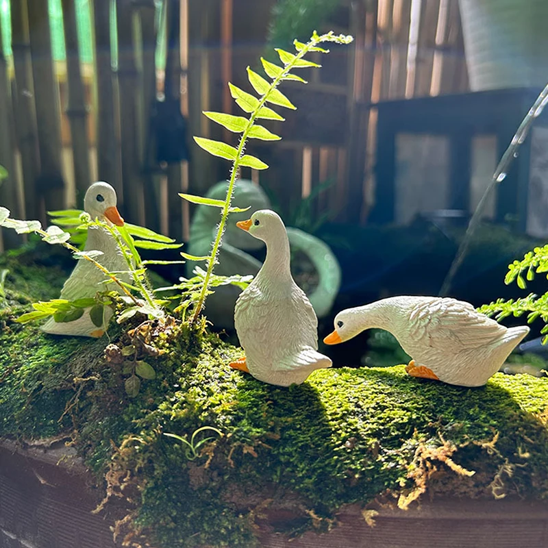 3pcs Cute White Duck Hydroponic Lotus Flower Pot Retro Resin Statue Outdoor Sculpture For Home Office Desk Garden Desk Decor - view 4
