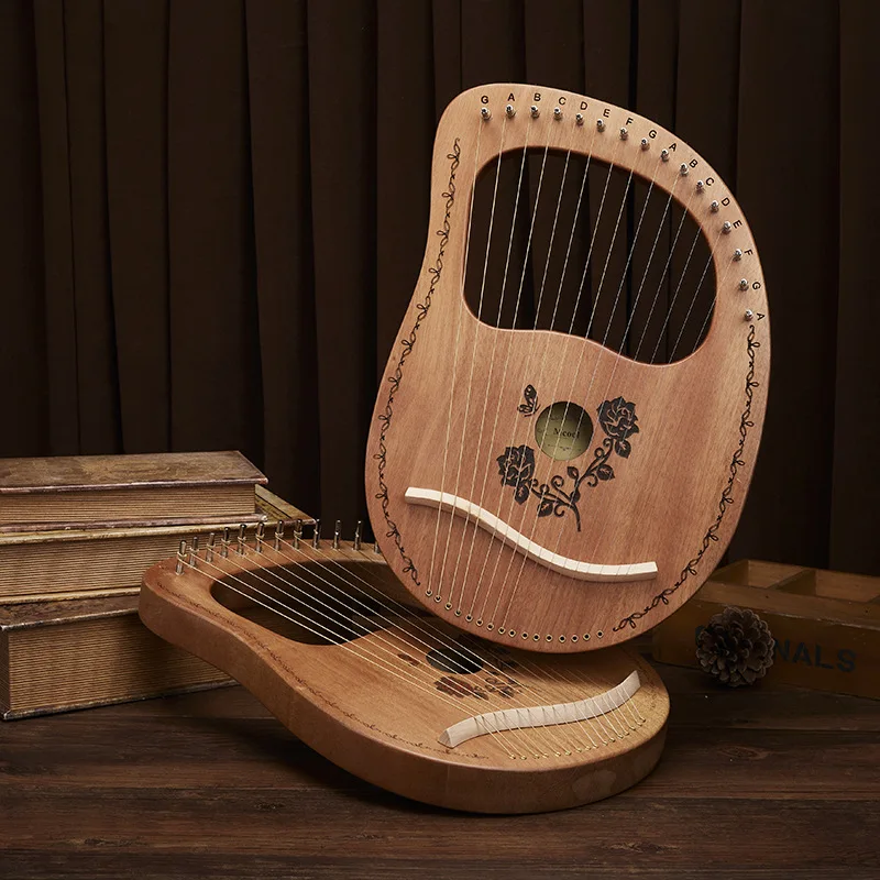 

Wooden Mahogany Lyre Harp with Tuning Tool for Beginner, Musical Instrument, 19 Strings, Stringed