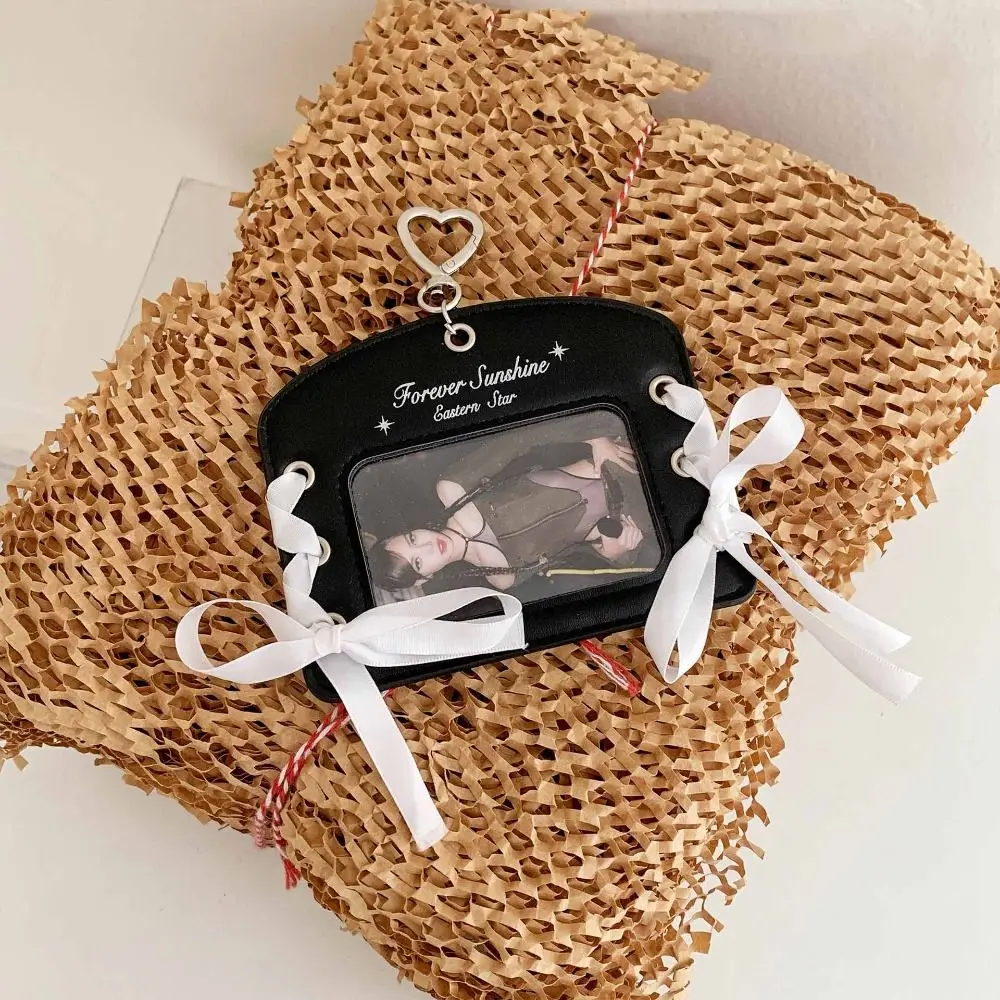 Sweet Korean Idol Balletcore Photocard Holder DIY Ribbon PU Photocard Holder Protective Case INS Bus Card Holder Student
