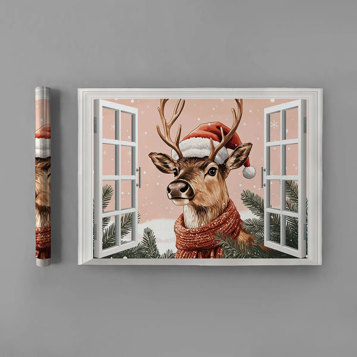 1pc simulated window wall sticker featuring a deer wearing Christmas hat and scarf decoration waterproof and concealing flaws