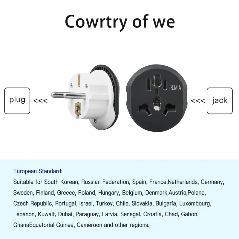 Konverter adaptor perjalanan Korea steker adaptor EU 16A 250V 2 soket bulat kualitas tinggi soket dinding Universal AU US UK CN ke EU KR