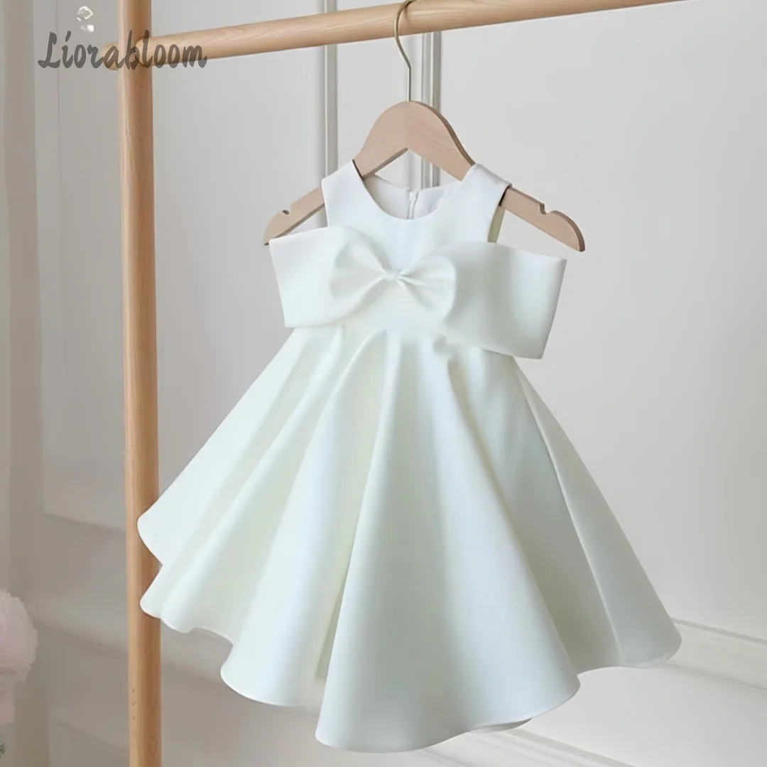 Customized Flower Girl Dress Simple White Formal Dress Off-the-Shoulder Dress Bow Accent Wedding Party Attire свадебное платье - view 2