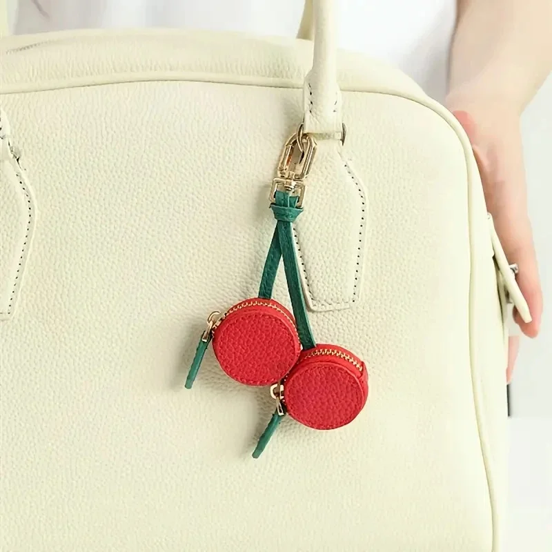 Cherry Blueberry Design Fruit Charm Coin Purse Microfiber Leather Cute Key Chain Mini Pouch Wallet Gift For Girl Women view 3