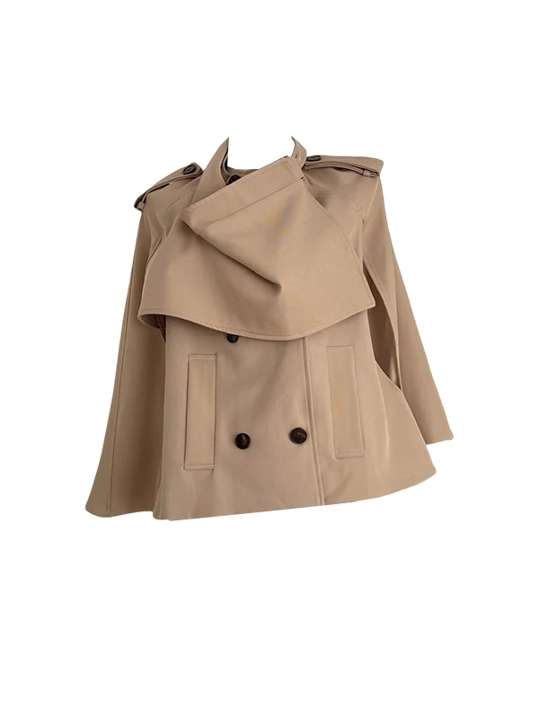 레트로 브리티 슬레 더블 로우 버튼드 클로크 숄더 패드 탑 엘레 디자인 고품질 윈드브레이커 여성용 아우터웨어